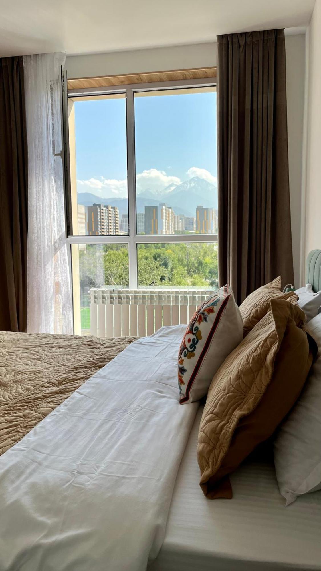 вид на горы из уютной квартиры Almaty